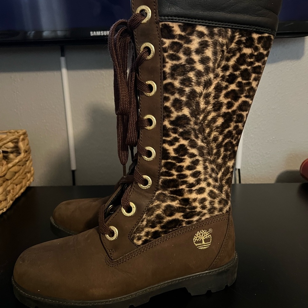 Timberland Women's Brown and Leopard Lace-Up Boots